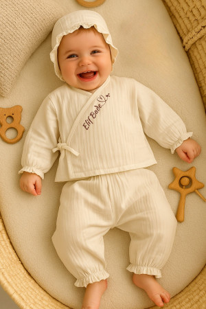 İsimli Yenidoğan Kız Bebek Müslin Şapkalı Kruvaze Takım Hastane Çıkışı Seti
