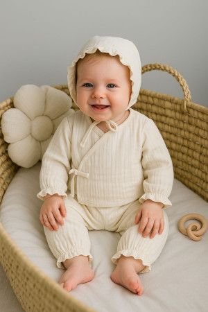 İsimli Yenidoğan Kız Bebek Müslin Şapkalı Kruvaze Takım Hastane Çıkışı Seti