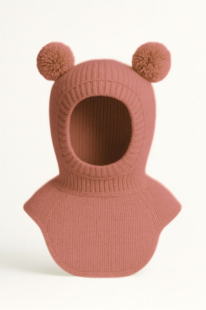 Kız Erkek Bebek Çocuk Omuzlu Triko Balaklava Bere Kar Maskesi Ponponlu Bere