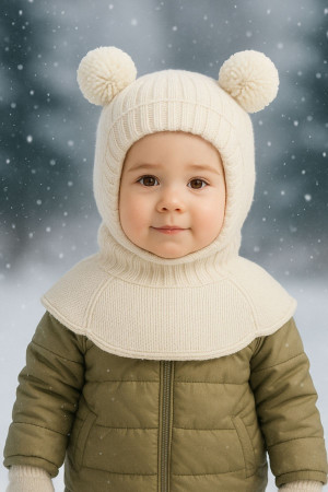 Kız Erkek Bebek Çocuk Omuzlu Triko Balaklava Bere