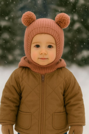 Kız Erkek Bebek Çocuk Omuzlu Triko Balaklava Bere