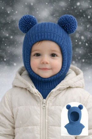 Kız Erkek Bebek Çocuk Omuzlu Triko Balaklava Bere