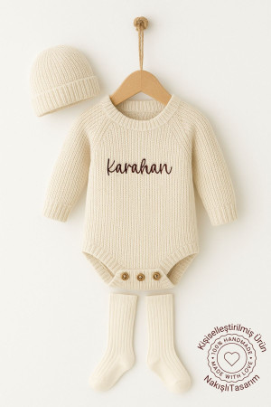 Yenidoğan Triko Romper Tulum Nakışlı