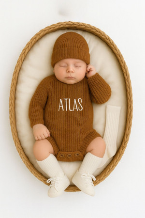 Yenidoğan Triko Romper Tulum Nakışlı