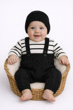 Erkek Bebek Bayramlık Triko Tayt Kazak Bere Takım