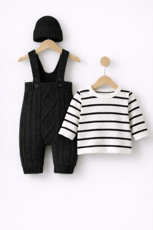 Erkek Bebek Bayramlık Triko Tayt Kazak Bere Takım