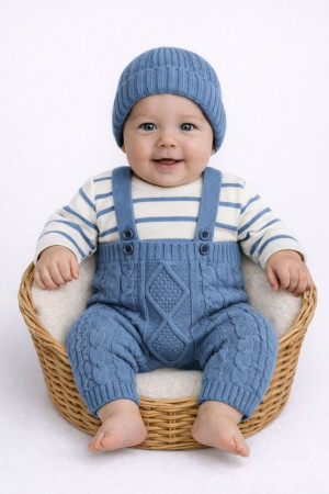 Erkek Bebek Bayramlık Triko Tayt Kazak Bere Takım