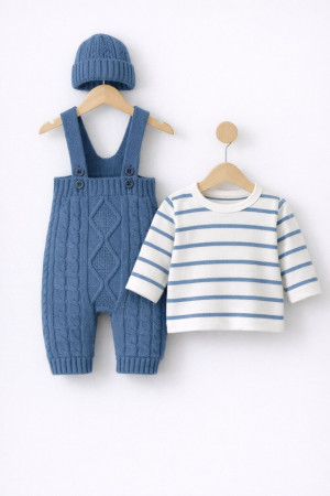 Erkek Bebek Bayramlık Triko Tayt Kazak Bere Takım