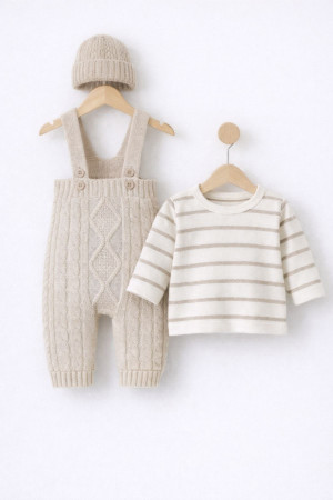 Erkek Bebek Bayramlık Triko Tayt Kazak Bere Takım