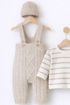 Erkek Bebek Bayramlık Triko Tayt Kazak Bere Takım