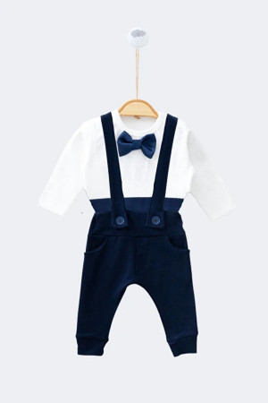 Erkek Bebek Kuşaklı Papyonlu Askılı Pantolon Zıbın Gömlek Takım