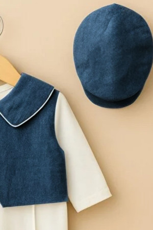 Erkek Bebek İsme Özel Yelekli Şapkalı Tulum