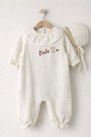 İsme Özel Baskılı Yenidoğan Bebek Organik Müslin Tulum
