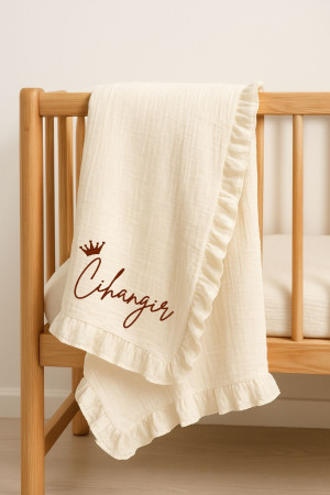 Nakışlı müslin battaniye puset örtüsü yastık kılıfı set