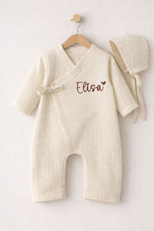 Nakışlı Müslin Kimono Tulum Battaniye Yastık Kılıfı Set