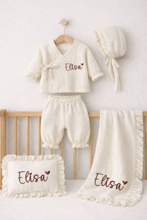 Nakışlı Müslin Alt Üst Takım Battaniye Yastık Kılıfı Set