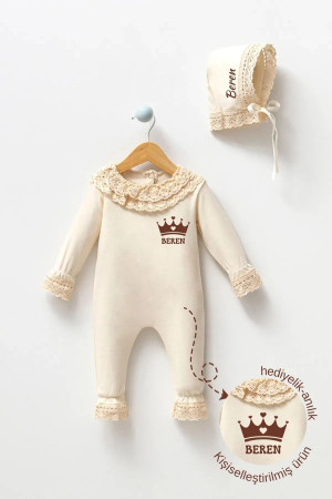 Isimli  Kız Bebek Yenidoğan Tulum Fistolu Şapka Hastane Çıkışı Mevlüt Kıyafeti